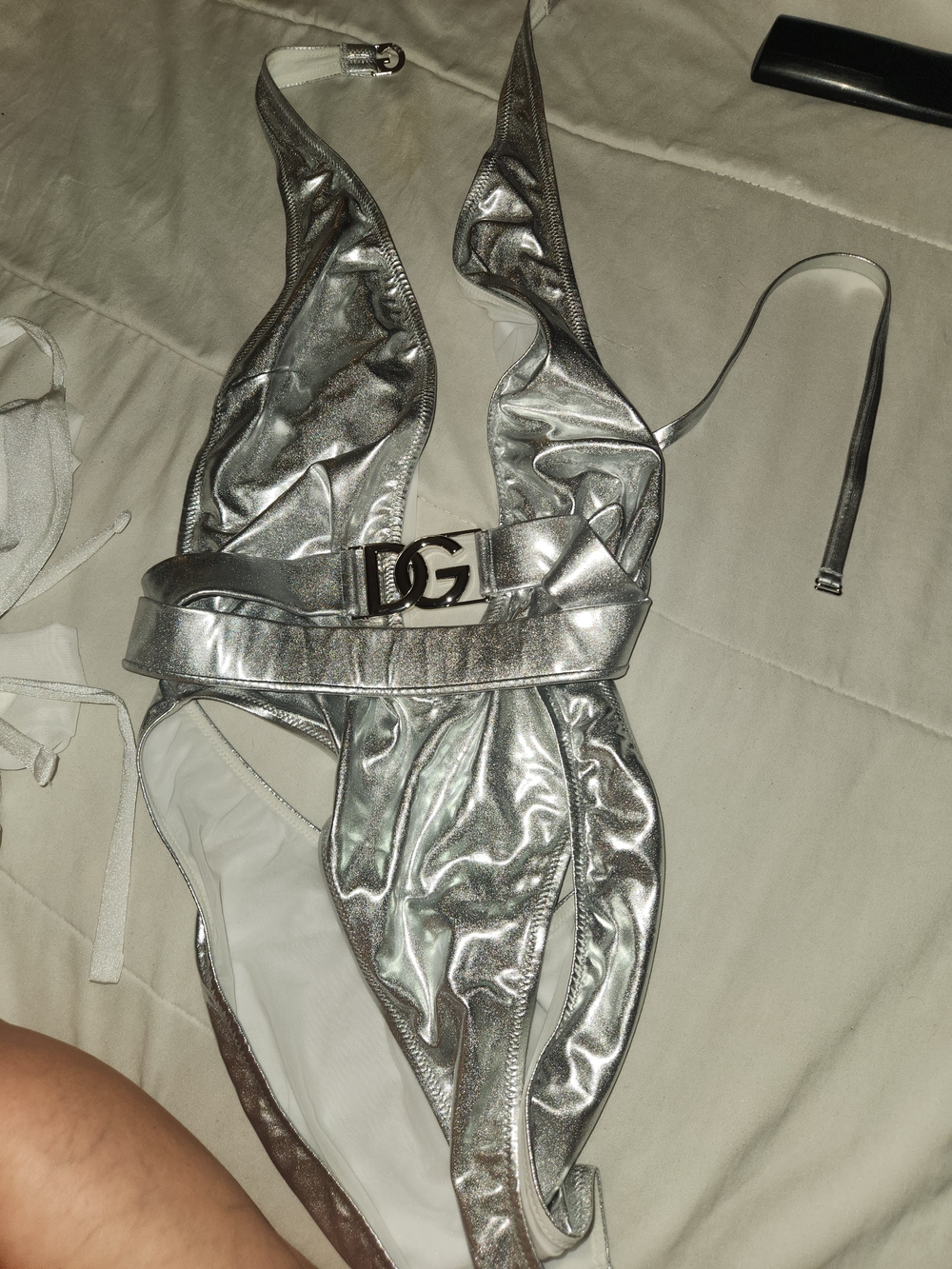 Dolce & Gabbana Metallic Silver One-Piece Swimsuit